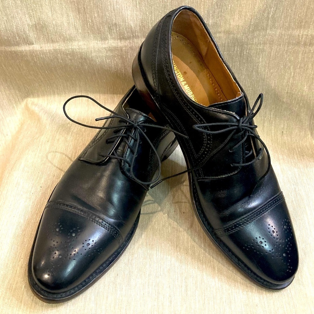 JOHNSTON & MURPHY Sz 10 Lace  Up Oxford Wingtip Leather Dress Shoes